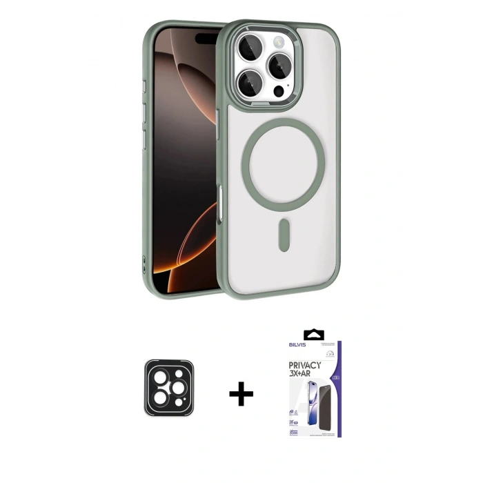 MARSİLYAN™- iPhone 16 Pro Max Kılıf Kıvılcım Prime - Siyah Bilvis 3X AR Hayalet Cam Ekran Koruyucu + PVD Metal Kamera Lens - SH