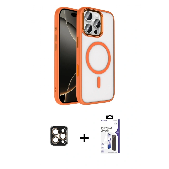 MARSİLYAN™- iPhone 16 Pro Max Kılıf Kıvılcım Prime - Siyah Bilvis 3X AR Hayalet Cam Ekran Koruyucu + PVD Metal Kamera Lens - GD