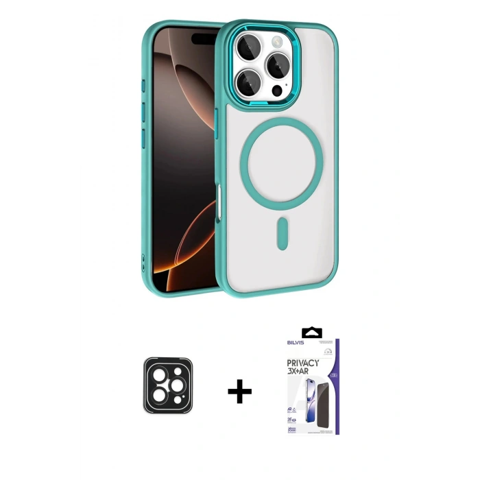 MARSİLYAN™- iPhone 16 Pro Max Kılıf Kıvılcım Prime - Siyah Bilvis 3X AR Hayalet Cam Ekran Koruyucu + PVD Metal Kamera Lens - SH