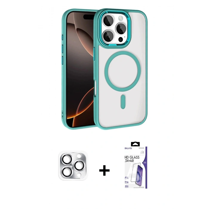 MARSİLYAN™- iPhone 16 Pro Max Kılıf Kıvılcım Prime - Siyah Bilvis 3X AR HD Cam Ekran Koruyucu + Pers Alüminyum Kamera Lens - GS