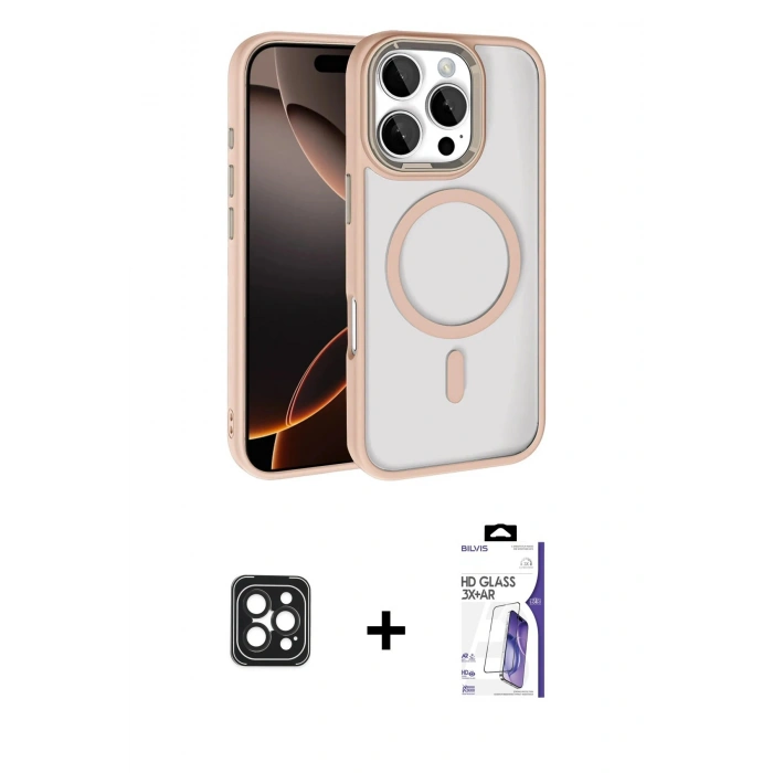 MARSİLYAN™- iPhone 16 Pro Max Kılıf Kıvılcım Prime - Siyah Bilvis 3X AR HD Cam Ekran Koruyucu + PVD Metal Kamera Lens - SH
