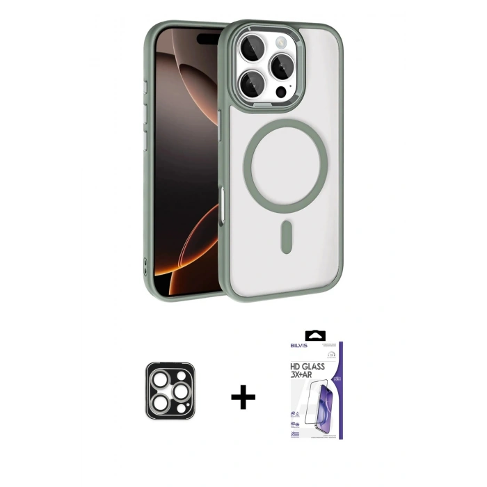 MARSİLYAN™- iPhone 16 Pro Max Kılıf Kıvılcım Prime - Siyah Bilvis 3X AR HD Cam Ekran Koruyucu + PVD Metal Kamera Lens - GS