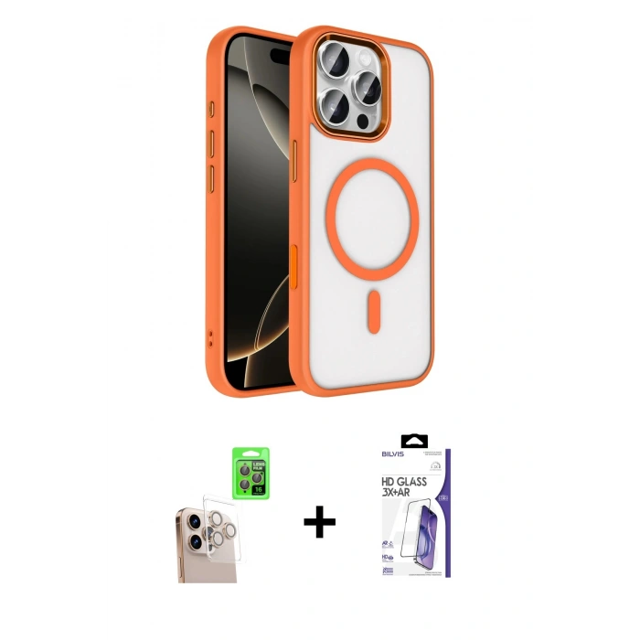 MARSİLYAN™- iPhone 16 Pro Max Kılıf Kıvılcım Prime - Siyah Bilvis 3X AR HD Cam Ekran Koruyucu + Raze Metal Kamera Lens - NLGY