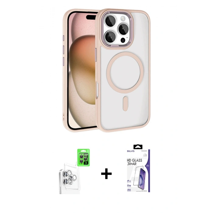 MARSİLYAN™- iPhone 16 Pro Max Kılıf Kıvılcım Prime - Siyah Bilvis 3X AR HD Cam Ekran Koruyucu + Raze Metal Kamera Lens - BZ