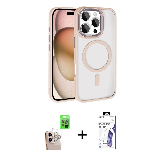 MARSİLYAN™- iPhone 16 Pro Max Kılıf Kıvılcım Prime - Siyah Bilvis 3X AR HD Cam Ekran Koruyucu + Raze Metal Kamera Lens - NLGY