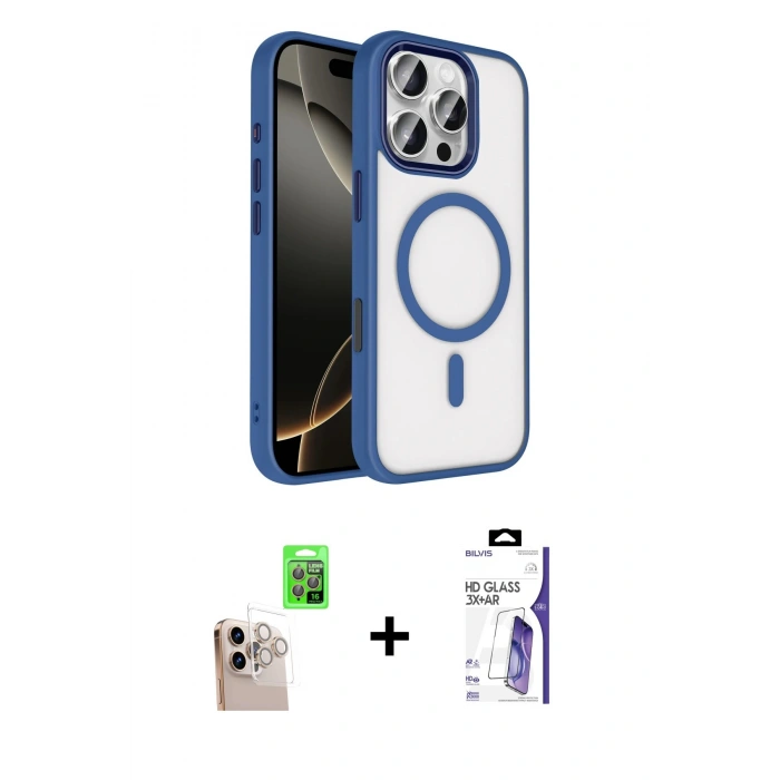 MARSİLYAN™- iPhone 16 Pro Max Kılıf Kıvılcım Prime - Siyah Bilvis 3X AR HD Cam Ekran Koruyucu + Raze Metal Kamera Lens - NLGY