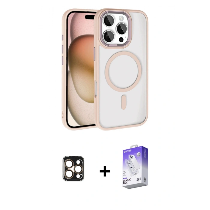 MARSİLYAN™- iPhone 16 Pro Max Kılıf Kıvılcım Prime - Siyah Bilvis 5in1 3D Magic Cam Ekran Koruyucu + PVD Metal Kamera Lens - GD