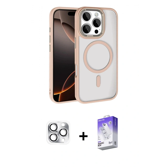 MARSİLYAN™- iPhone 16 Pro Max Kılıf Kıvılcım Prime - Siyah Bilvis 5in1 3D Magic Cam Ekran Koruyucu + Gümüş Pers Alüminyum Kamera Lens
