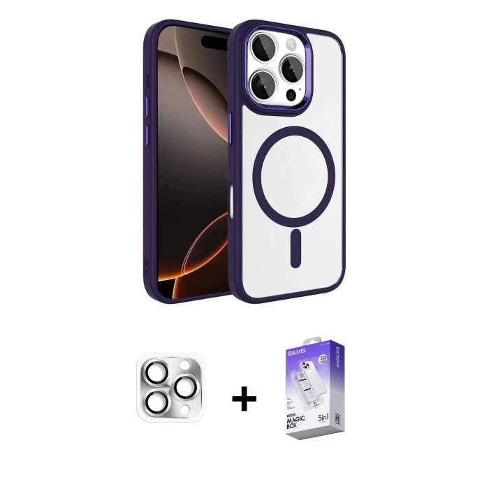 MARSİLYAN™- iPhone 16 Pro Max Kılıf Kıvılcım Prime - Siyah Bilvis 5in1 3D Magic Cam Ekran Koruyucu + Pers Alüminyum Kamera Lens - GS
