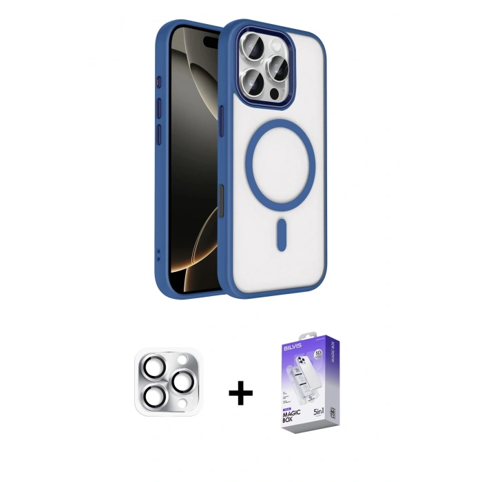 MARSİLYAN™- iPhone 16 Pro Max Kılıf Kıvılcım Prime - Siyah Bilvis 5in1 3D Magic Cam Ekran Koruyucu + Pers Alüminyum Kamera Lens - GS