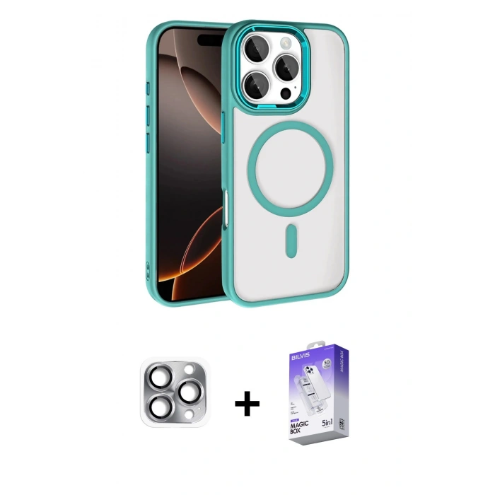 MARSİLYAN™- iPhone 16 Pro Max Kılıf Kıvılcım Prime - Siyah Bilvis 5in1 3D Magic Cam Ekran Koruyucu + Pers Alüminyum Kamera Lens - GI
