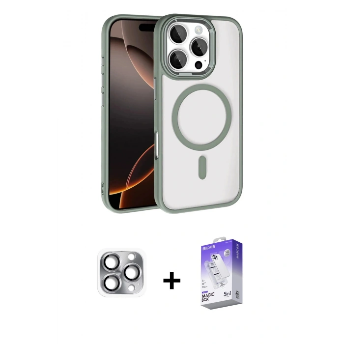 MARSİLYAN™- iPhone 16 Pro Max Kılıf Kıvılcım Prime - Siyah Bilvis 5in1 3D Magic Cam Ekran Koruyucu + Pers Alüminyum Kamera Lens - GI