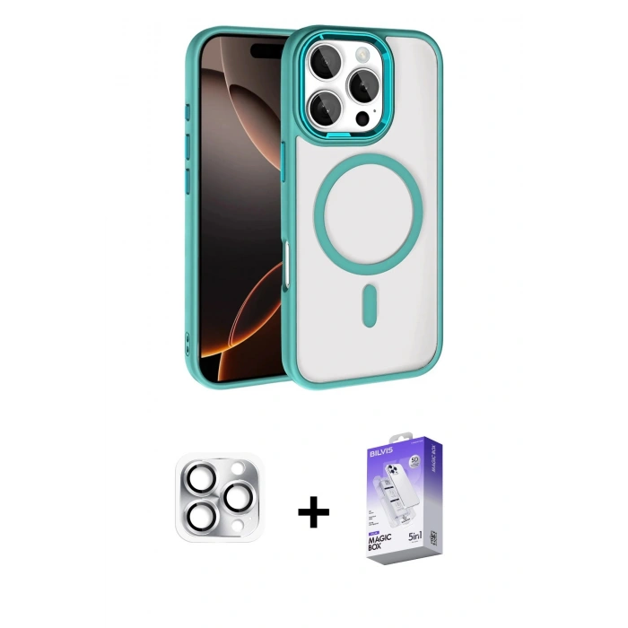 MARSİLYAN™- iPhone 16 Pro Max Kılıf Kıvılcım Prime - Siyah Bilvis 5in1 3D Magic Cam Ekran Koruyucu + Pers Alüminyum Kamera Lens - GS