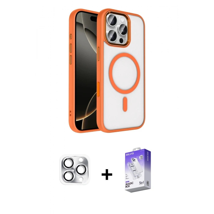 MARSİLYAN™- iPhone 16 Pro Max Kılıf Kıvılcım Prime - Siyah Bilvis 5in1 3D Magic Cam Ekran Koruyucu + Pers Alüminyum Kamera Lens - GS
