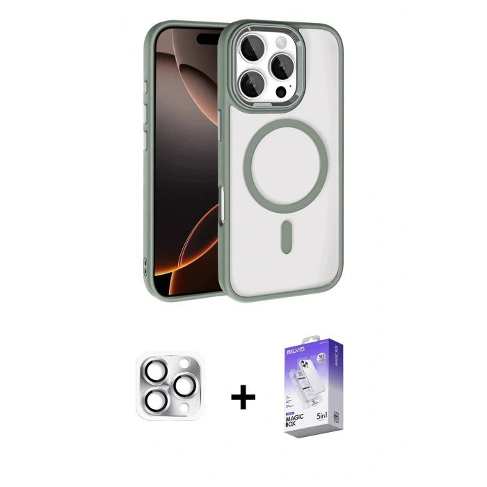 MARSİLYAN™- iPhone 16 Pro Max Kılıf Kıvılcım Prime - Siyah Bilvis 5in1 3D Magic Cam Ekran Koruyucu + Pers Alüminyum Kamera Lens - GS