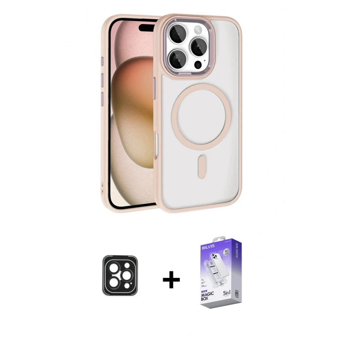 MARSİLYAN™- iPhone 16 Pro Max Kılıf Kıvılcım Prime - Siyah Bilvis 5in1 3D Magic Cam Ekran Koruyucu + PVD Metal Kamera Lens - SH