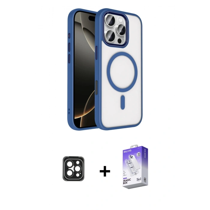 MARSİLYAN™- iPhone 16 Pro Max Kılıf Kıvılcım Prime - Siyah Bilvis 5in1 3D Magic Cam Ekran Koruyucu + PVD Metal Kamera Lens - SH