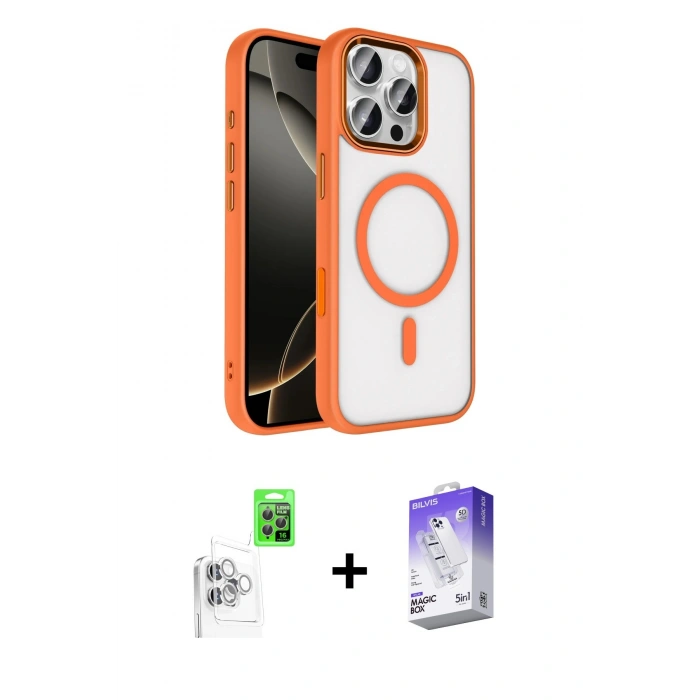MARSİLYAN™- iPhone 16 Pro Max Kılıf Kıvılcım Prime - Siyah Bilvis 5in1 3D Magic Cam Ekran Koruyucu + Raze Metal Kamera Lens - BZ