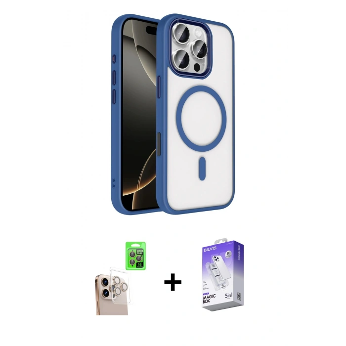 MARSİLYAN™- iPhone 16 Pro Max Kılıf Kıvılcım Prime - Siyah Bilvis 5in1 3D Magic Cam Ekran Koruyucu + Raze Metal Kamera Lens - NLGY