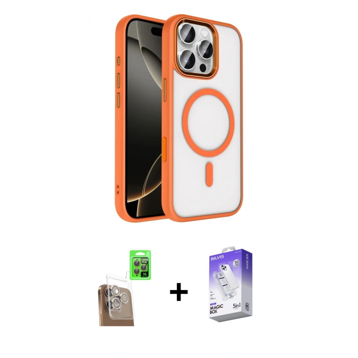 MARSİLYAN™- iPhone 16 Pro Max Kılıf Kıvılcım Prime - Siyah Bilvis 5in1 3D Magic Cam Ekran Koruyucu + Raze Metal Kamera Lens - CLTM