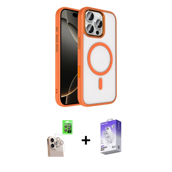 MARSİLYAN™- iPhone 16 Pro Max Kılıf Kıvılcım Prime - Siyah Bilvis 5in1 3D Magic Cam Ekran Koruyucu + Raze Metal Kamera Lens - NLGY