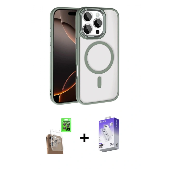 MARSİLYAN™- iPhone 16 Pro Max Kılıf Kıvılcım Prime - Siyah Bilvis 5in1 3D Magic Cam Ekran Koruyucu + Raze Metal Kamera Lens - CLTM
