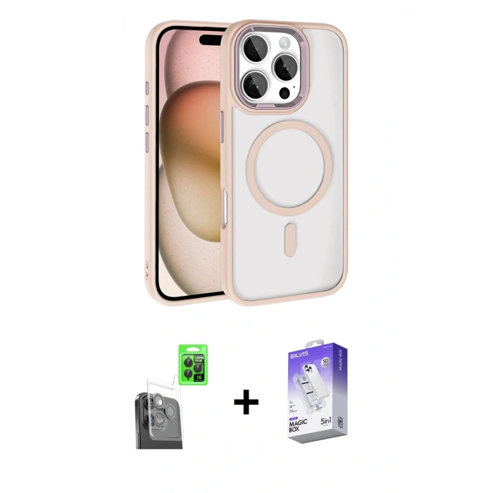 MARSİLYAN™- iPhone 16 Pro Max Kılıf Kıvılcım Prime - Siyah Bilvis 5in1 3D Magic Cam Ekran Koruyucu + Raze Metal Kamera Lens - SH