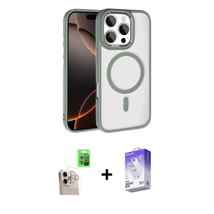 MARSİLYAN™- iPhone 16 Pro Max Kılıf Kıvılcım Prime - Siyah Bilvis 5in1 3D Magic Cam Ekran Koruyucu + Raze Metal Kamera Lens - NLGY