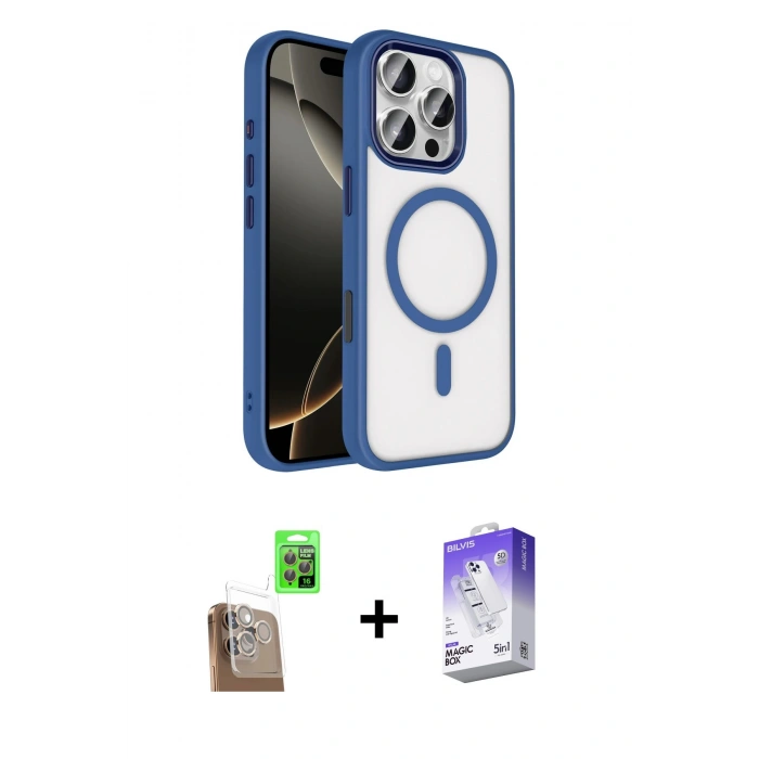 MARSİLYAN™- iPhone 16 Pro Max Kılıf Kıvılcım Prime - Siyah Bilvis 5in1 3D Magic Cam Ekran Koruyucu + Raze Metal Kamera Lens - CLTM
