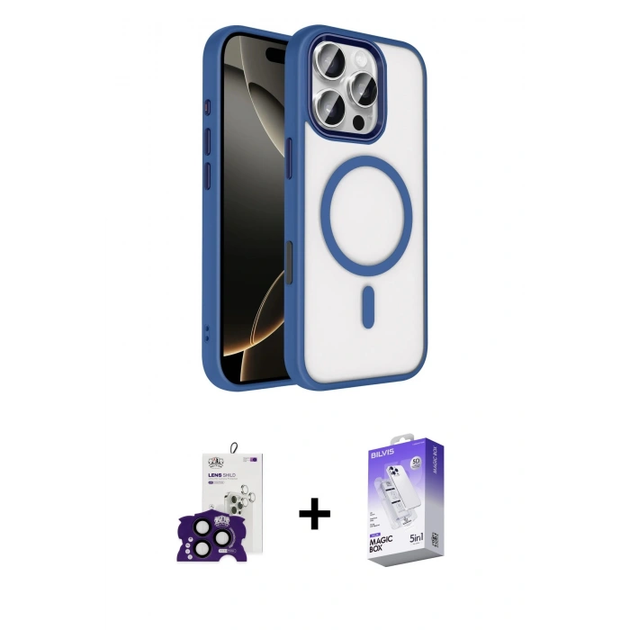 MARSİLYAN™- iPhone 16 Pro Max Kılıf Kıvılcım Prime - Siyah Bilvis 5in1 3D Magic Cam Ekran Koruyucu + Bilvis Titan Kamera Lens - SH