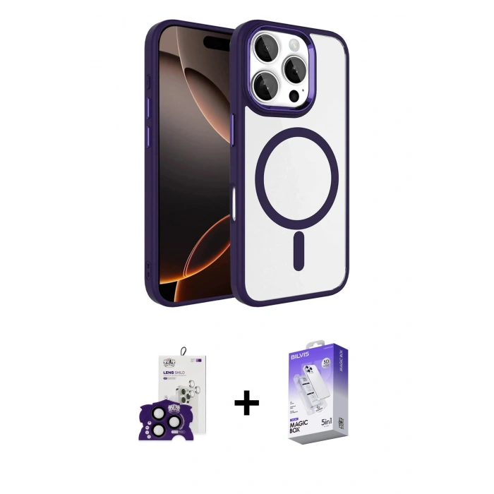 MARSİLYAN™- iPhone 16 Pro Max Kılıf Kıvılcım Prime - Siyah Bilvis 5in1 3D Magic Cam Ekran Koruyucu + Bilvis Titan Kamera Lens - SH