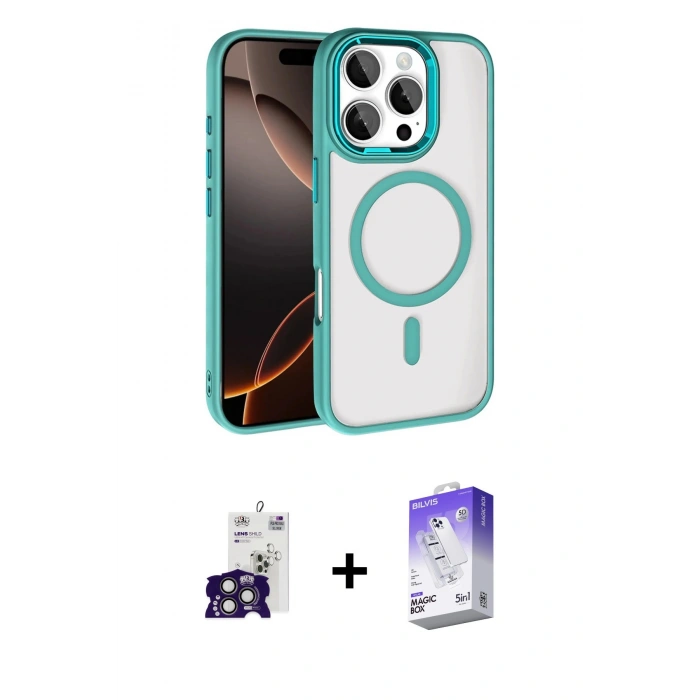 MARSİLYAN™- iPhone 16 Pro Max Kılıf Kıvılcım Prime - Siyah Bilvis 5in1 3D Magic Cam Ekran Koruyucu + Bilvis Titan Kamera Lens - TMGI