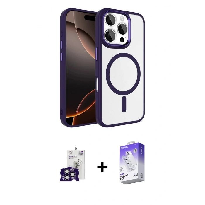 MARSİLYAN™- iPhone 16 Pro Max Kılıf Kıvılcım Prime - Siyah Bilvis 5in1 3D Magic Cam Ekran Koruyucu + Bilvis Titan Kamera Lens - TMGI