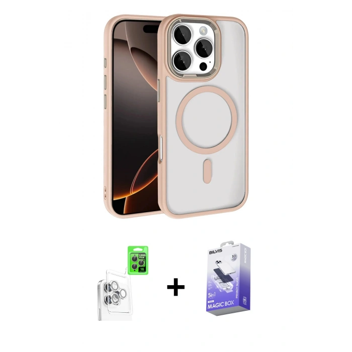MARSİLYAN™- iPhone 16 Pro Max Kılıf Kıvılcım Prime - Siyah Bilvis 5in1 5D Magic Hayalet Cam Ekran Koruyucu + Raze Metal Kamera Lens - BZ