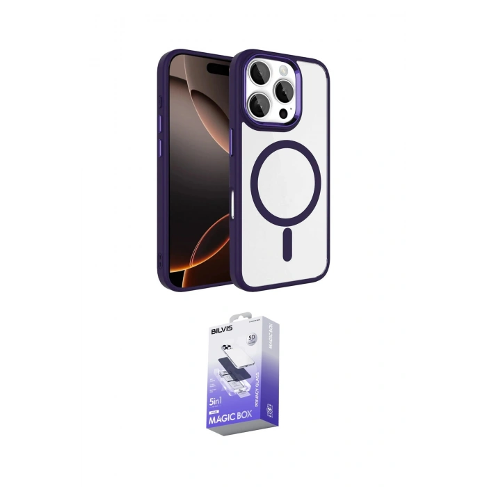 MARSİLYAN™- iPhone 16 Pro Max Kılıf Kıvılcım Prime - Siyah Bilvis 5in1 5D Magic Hayalet Cam Ekran Koruyucu
