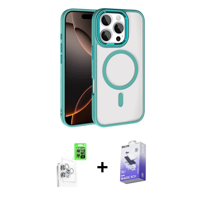 MARSİLYAN™- iPhone 16 Pro Max Kılıf Kıvılcım Prime - Siyah Bilvis 5in1 5D Magic Hayalet Cam Ekran Koruyucu + Raze Metal Kamera Lens - BZ
