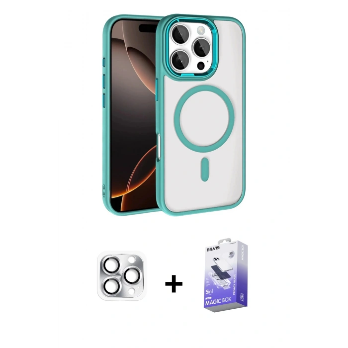 MARSİLYAN™- iPhone 16 Pro Max Kılıf Kıvılcım Prime - Siyah Bilvis 5in1 5D Magic Hayalet Cam Ekran Koruyucu + Gümüş Pers Alüminyum Kamera Lens