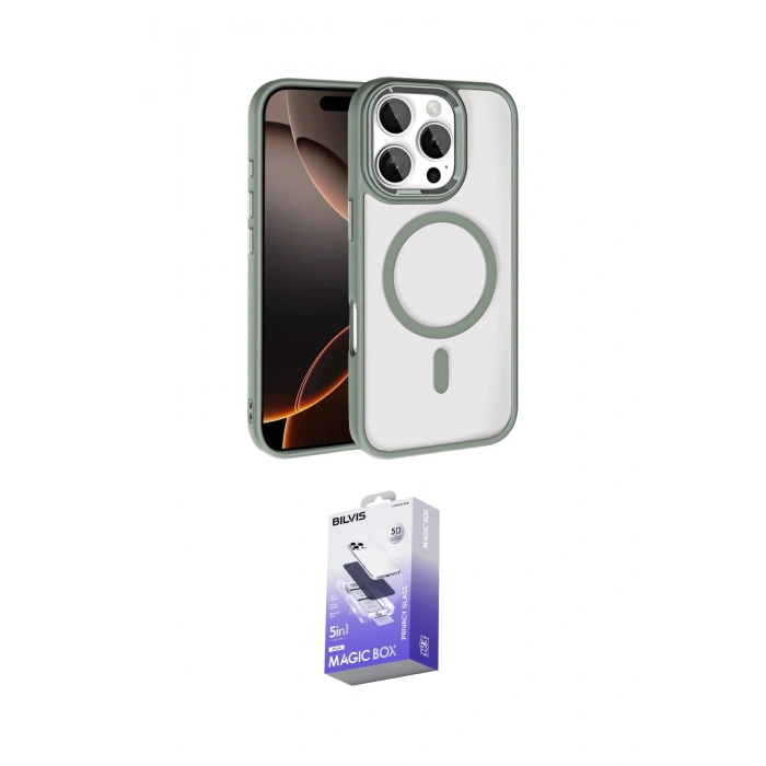 MARSİLYAN™- iPhone 16 Pro Max Kılıf Kıvılcım Prime - Siyah Bilvis 5in1 5D Magic Hayalet Cam Ekran Koruyucu