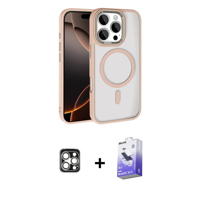 MARSİLYAN™- iPhone 16 Pro Max Kılıf Kıvılcım Prime - Siyah Bilvis 5in1 5D Magic Hayalet Cam Ekran Koruyucu + PVD Metal Kamera Lens - GS