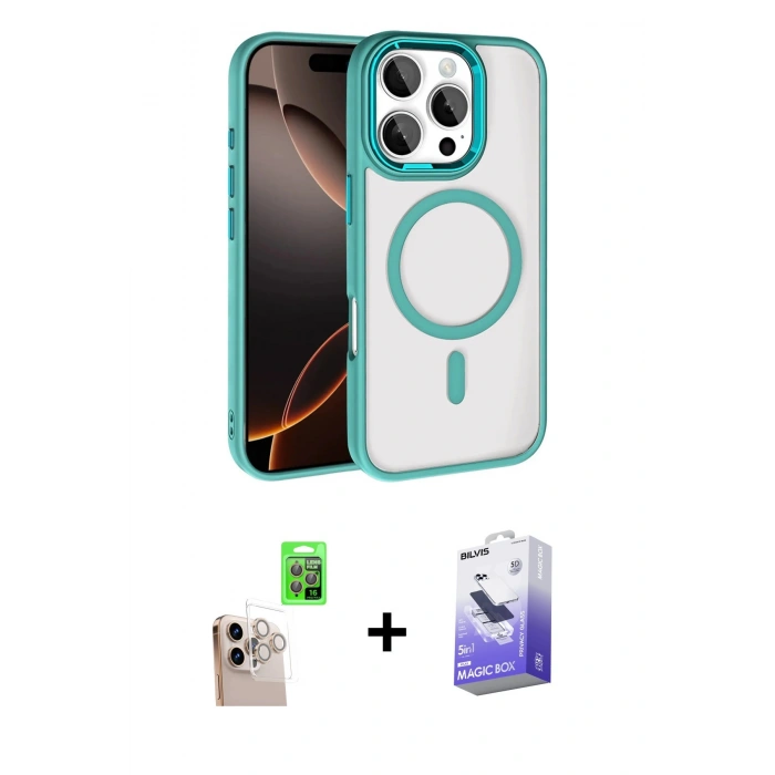 MARSİLYAN™- iPhone 16 Pro Max Kılıf Kıvılcım Prime - Siyah Bilvis 5in1 5D Magic Hayalet Cam Ekran Koruyucu + Raze Metal Kamera Lens - NLGY