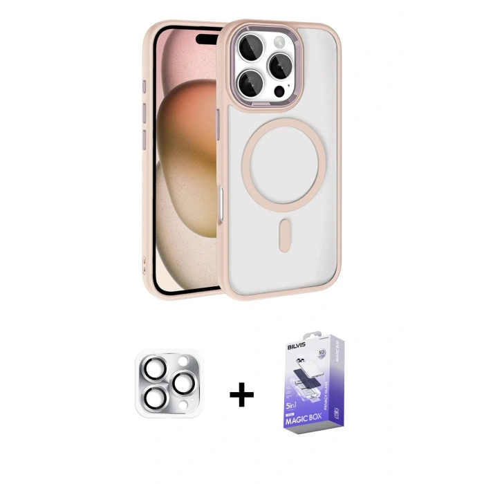 MARSİLYAN™- iPhone 16 Pro Max Kılıf Kıvılcım Prime - Siyah Bilvis 5in1 5D Magic Hayalet Cam Ekran Koruyucu + Gümüş Pers Alüminyum Kamera Lens