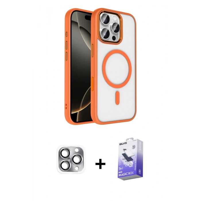 MARSİLYAN™- iPhone 16 Pro Max Kılıf Kıvılcım Prime - Siyah Bilvis 5in1 5D Magic Hayalet Cam Ekran Koruyucu + Gri Pers Alüminyum Kamera Lens