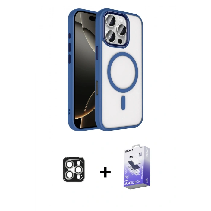 MARSİLYAN™- iPhone 16 Pro Max Kılıf Kıvılcım Prime - Siyah Bilvis 5in1 5D Magic Hayalet Cam Ekran Koruyucu + PVD Metal Kamera Lens - GS