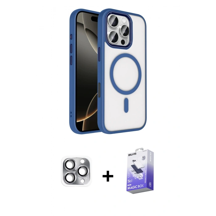 MARSİLYAN™- iPhone 16 Pro Max Kılıf Kıvılcım Prime - Siyah Bilvis 5in1 5D Magic Hayalet Cam Ekran Koruyucu + Gri Pers Alüminyum Kamera Lens