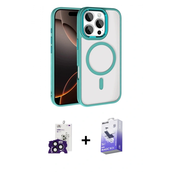 MARSİLYAN™- iPhone 16 Pro Max Kılıf Kıvılcım Prime - Siyah Bilvis 5in1 5D Magic Hayalet Cam Ekran Koruyucu + Bilvis Titan Kamera Lens - SH