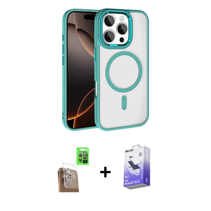 MARSİLYAN™- iPhone 16 Pro Max Kılıf Kıvılcım Prime - Siyah Bilvis 5in1 5D Magic Hayalet Cam Ekran Koruyucu + Raze Metal Kamera Lens - CLTM