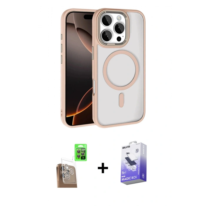 MARSİLYAN™- iPhone 16 Pro Max Kılıf Kıvılcım Prime - Siyah Bilvis 5in1 5D Magic Hayalet Cam Ekran Koruyucu + Raze Metal Kamera Lens - CLTM