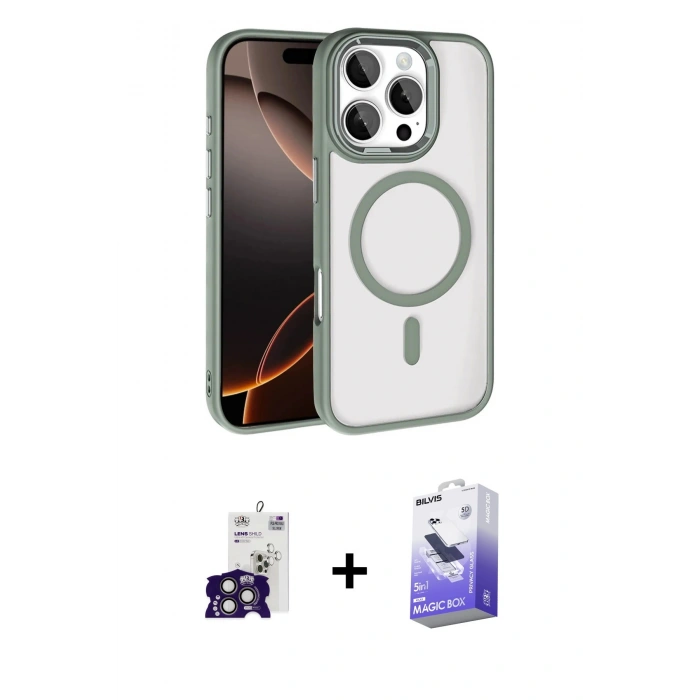 MARSİLYAN™- iPhone 16 Pro Max Kılıf Kıvılcım Prime - Siyah Bilvis 5in1 5D Magic Hayalet Cam Ekran Koruyucu + Bilvis Titan Kamera Lens - TMGI