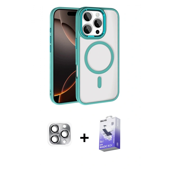 MARSİLYAN™- iPhone 16 Pro Max Kılıf Kıvılcım Prime - Siyah Bilvis 5in1 5D Magic Hayalet Cam Ekran Koruyucu + Gri Pers Alüminyum Kamera Lens