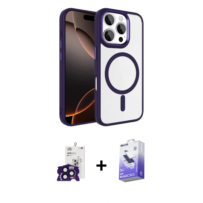 MARSİLYAN™- iPhone 16 Pro Max Kılıf Kıvılcım Prime - Siyah Bilvis 5in1 5D Magic Hayalet Cam Ekran Koruyucu + Bilvis Titan Kamera Lens - SH